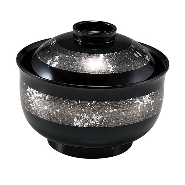 福井クラフト 耐熱ゆり型吸物椀　3.8寸　蓋親セット シルバー帯銀箔　内黒 33710650 1個（ご注文単位1個）【直送品】