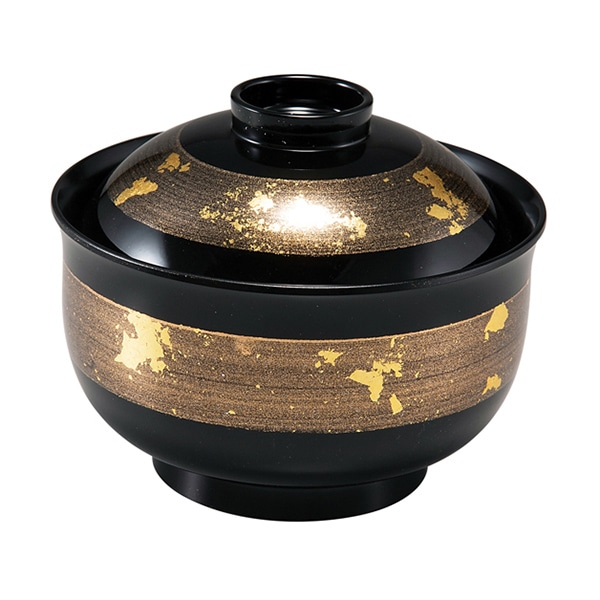 福井クラフト 耐熱ゆり型吸物椀　3.8寸　蓋親セット ゴールド帯金箔　内黒 33710660 1個（ご注文単位1個）【直送品】