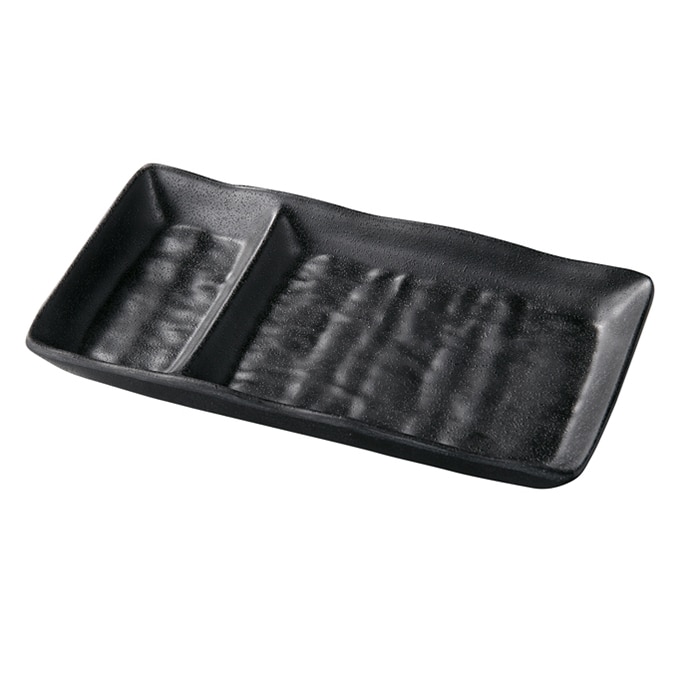 福井クラフト メラミン製 ひねりタレ付ナタ目長角皿 17.8cm 黒マット 51025530 1個(ご注文単位1個)【直送品】