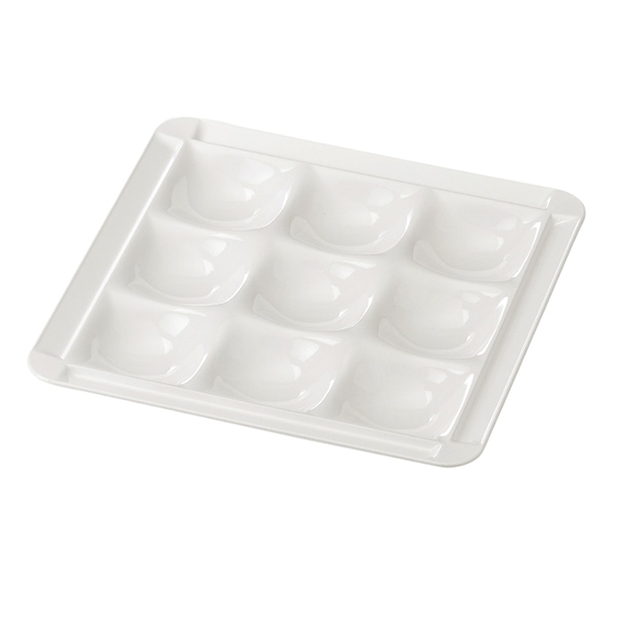 福井クラフト 耐熱　30cm角　渕付　9点プレート 白クリヤー　裏白　汚染防止 51031125 1個（ご注文単位1個）【直送品】