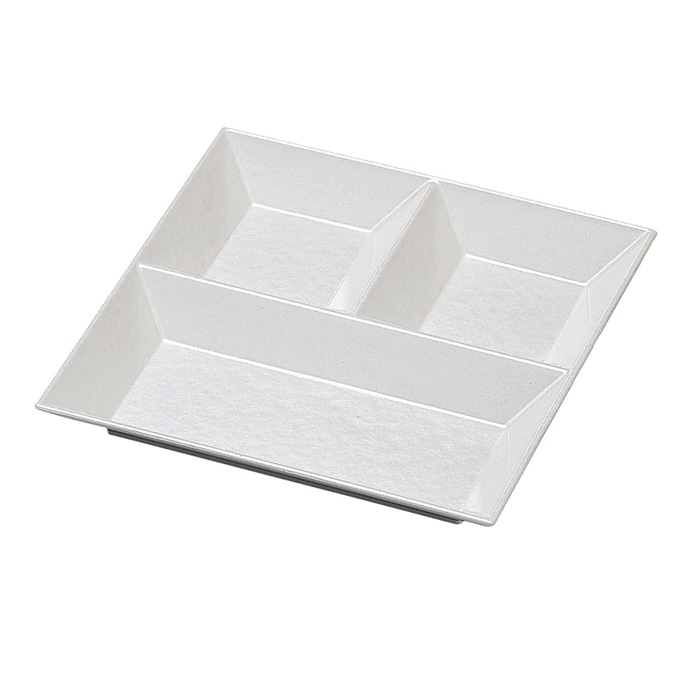 福井クラフト 22cm　スクエアプレート　三ッ仕切 ホワイトアクア　裏白塗　汚染防止 55011755 1個（ご注文単位1個）【直送品】