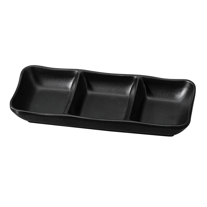 福井クラフト メラミン仕切皿 19.4cm ひねり隅丸三ッ切皿 黒マット 75005840 1個(ご注文単位1個)【直送品】