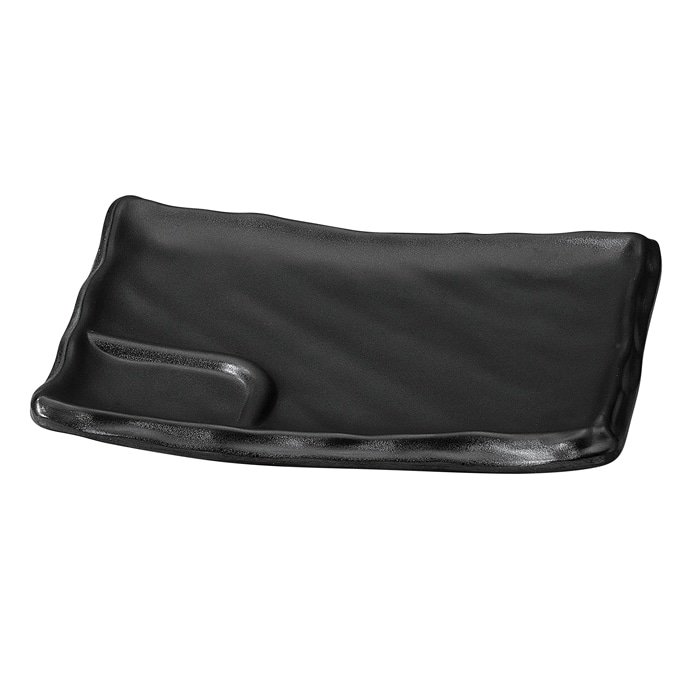 福井クラフト メラミン製　ひねり厚渕タレ付皿　17.5cm 黒マット 75005860 1個（ご注文単位1個）【直送品】