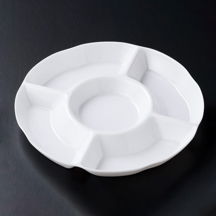 福井クラフト メラミン製 φ25cm 丸五つ切プレート ホワイト 83361440 1個(ご注文単位1個)【直送品】