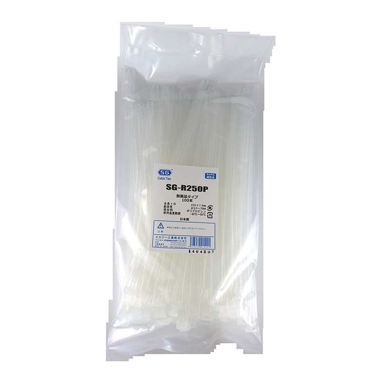 エスジー工業 結束バンド　SGケーブルタイ　リピートタイ 耐薬品タイプ　透明　100本 SG-R250P 1袋（ご注文単位1袋）【直送品】