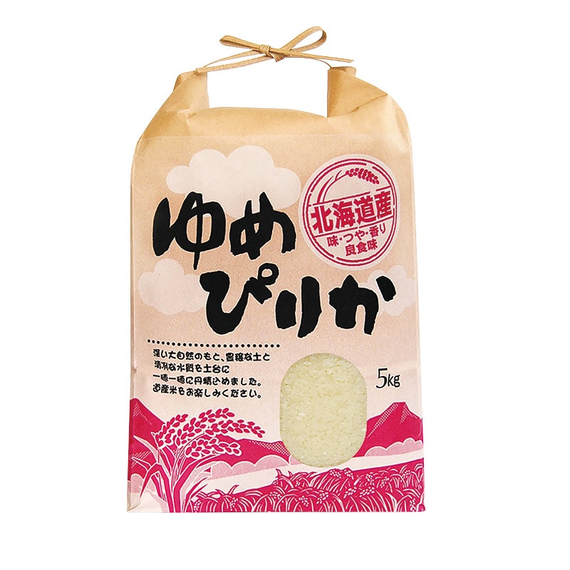 マルタカ 米袋　紐付クラフト 北海道産ゆめぴりか 美空　窓あり　5kg KH0004 300枚/箱（ご注文単位1箱）【直送品】
