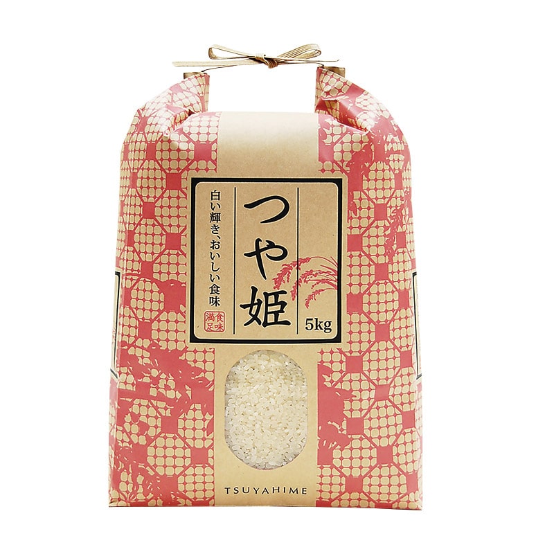 マルタカ 米袋　紐付クラフト つや姫 稲と格子　窓あり　5kg KH0018 300枚/箱（ご注文単位1箱）【直送品】