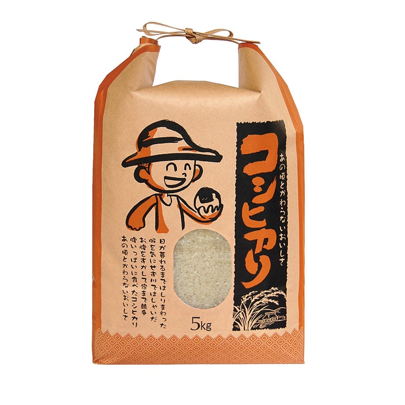 マルタカ 米袋　紐付クラフト　保湿タイプ コシヒカリ 少年とおむすび　窓あり　5kg KHP110 300枚/箱（ご注文単位1箱）【直送品】
