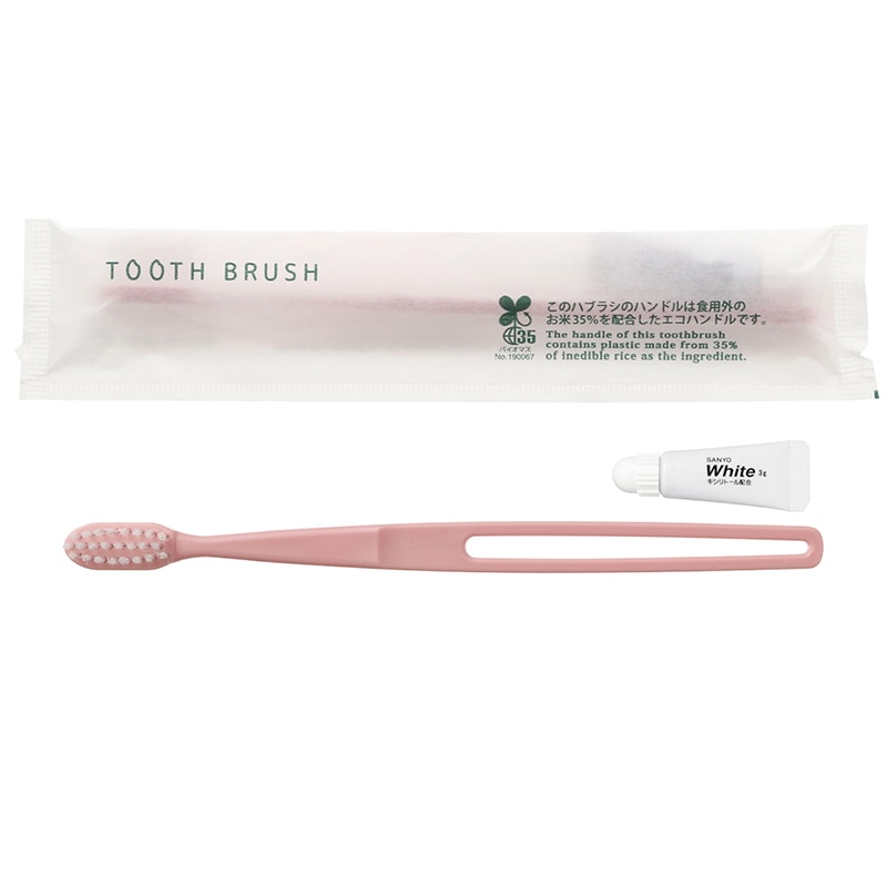 山陽物産 バイオマスハブラシセット　エコピンク　個包装 R-3W-3g　先細カット 14202-02 230個/束（ご注文単位6束）【直送品】