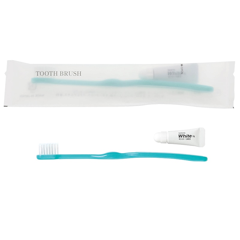 山陽物産 ハブラシセット 個包装 E-5M-3g グリーン 11152GR 250個/束(ご注文単位8束)【直送品】