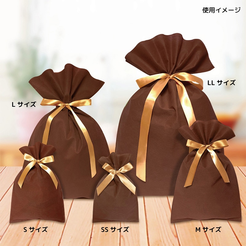 エスパック 不織布リボン付ギフトバッグ S ブラウン 10枚/袋（ご注文単位1袋)【直送品】