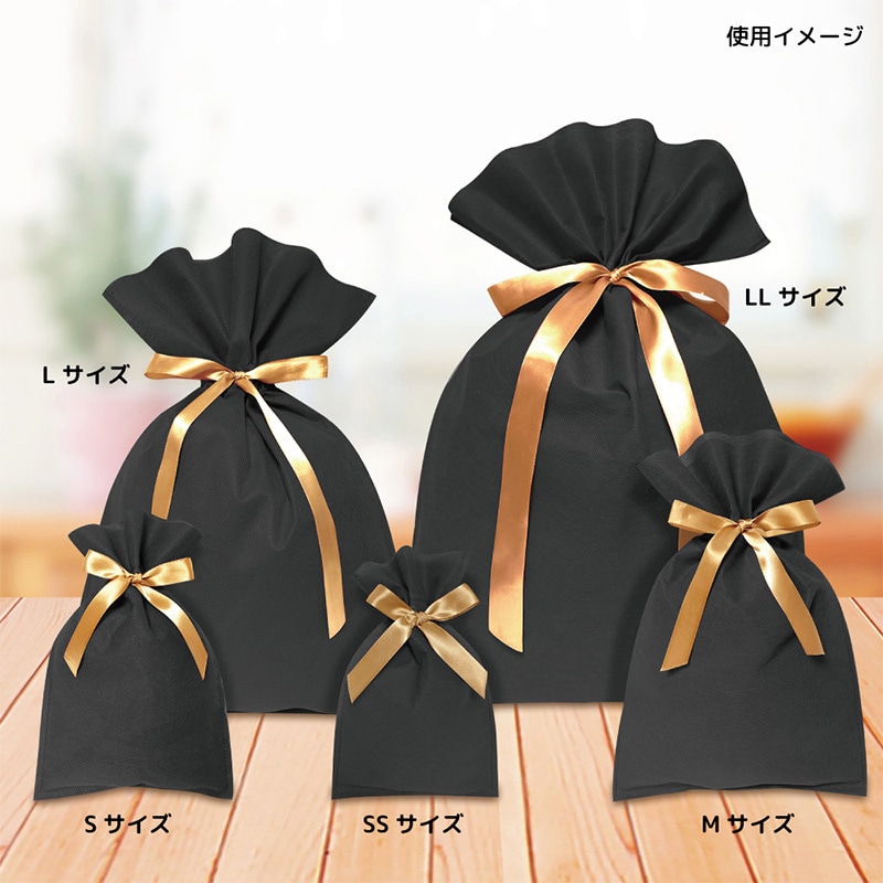 エスパック 不織布リボン付ギフトバッグ S ブラック 10枚/袋(ご注文単位1袋)【直送品】