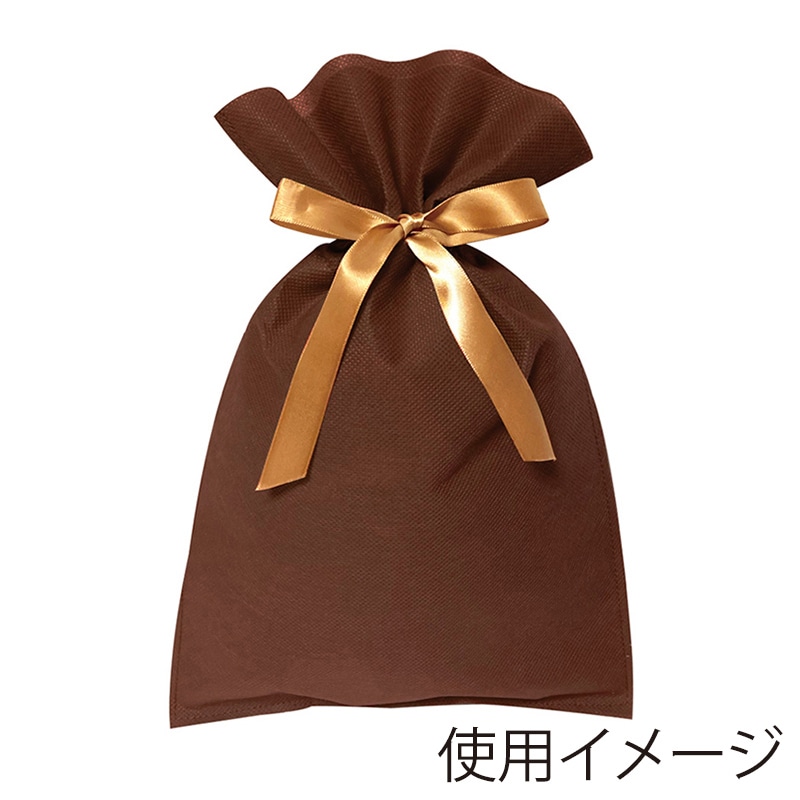 エスパック 不織布リボン付ギフトバッグ M ブラウン 10枚/袋（ご注文単位1袋)【直送品】