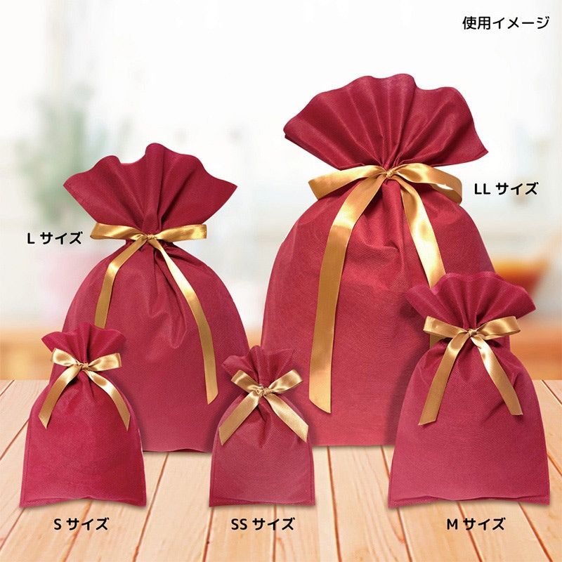 エスパック 不織布リボン付ギフトバッグ M レッド 10枚/袋(ご注文単位1袋)【直送品】