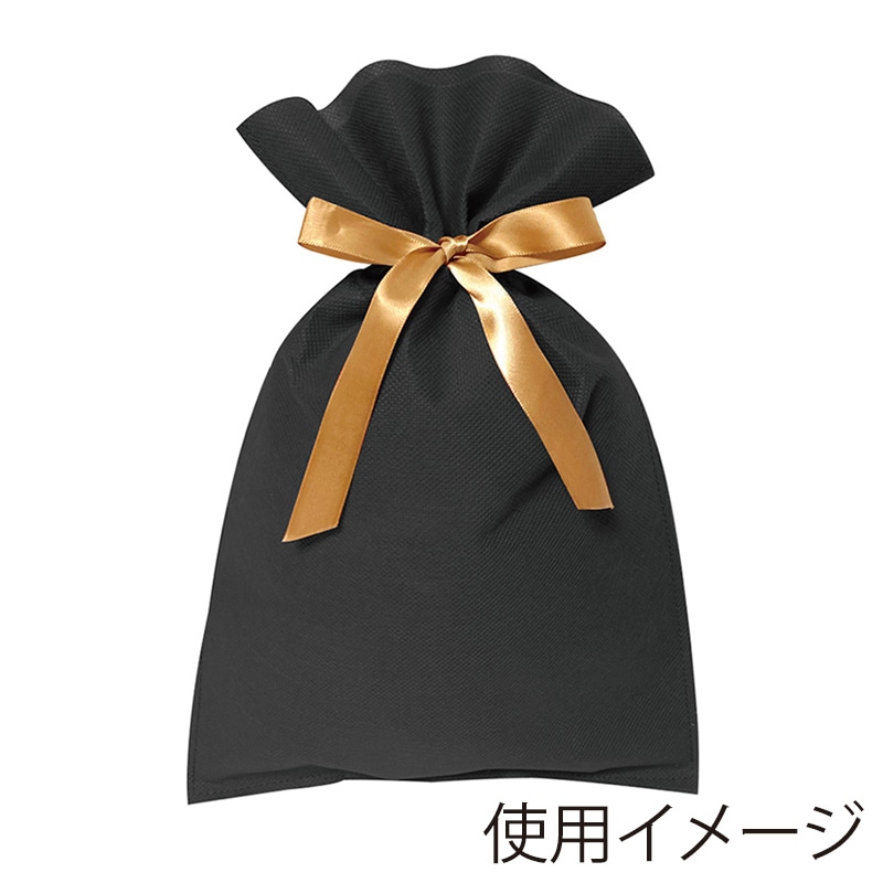 エスパック 不織布リボン付ギフトバッグ M ブラック 10枚/袋（ご注文単位1袋)【直送品】