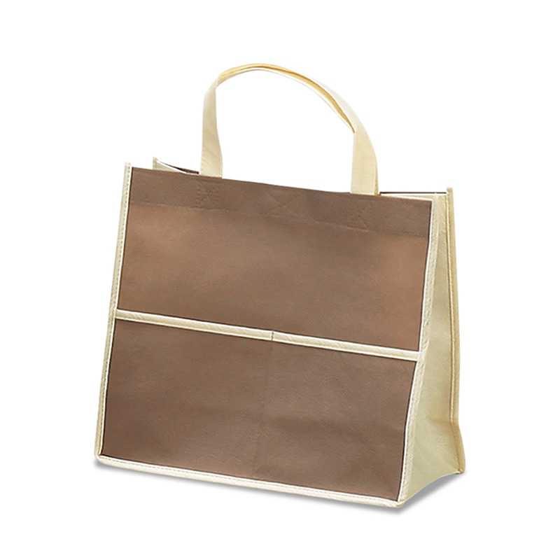 エスパック ポケット付不織布バッグ 小 ブラウン／ベージュ 10枚/袋（ご注文単位1袋)【直送品】