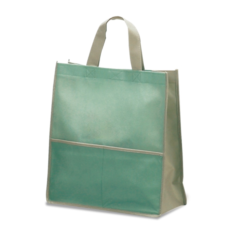 エスパック ポケット付不織布バッグ 中 グリーン／グレイ 20枚/袋（ご注文単位1袋)【直送品】