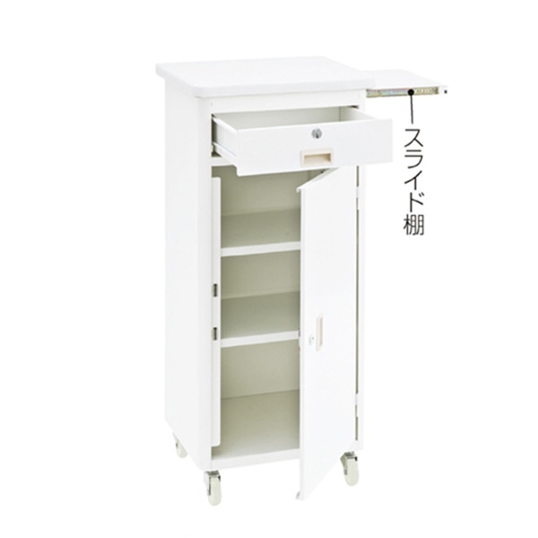 ストア・エキスプレス スチール製作業台 スライド棚付き ホワイト 扉付き 61-146-11-2 1台（ご注文単位1台）【直送品】
