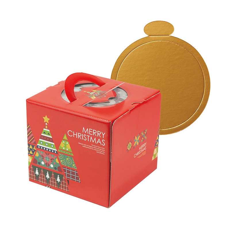 ヤマニパッケージ ケーキ箱 カラフルツリー 4.5号 金台紙丸型付 20-2322TM 100セット/パック(ご注文単位1パック)【直送品】