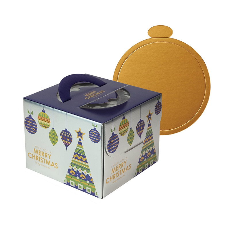 ヤマニパッケージ ケーキ箱　スペシャルクリスマス 5号　金台紙丸型付 20-2332TM 100セット/パック（ご注文単位1パック）【直送品】