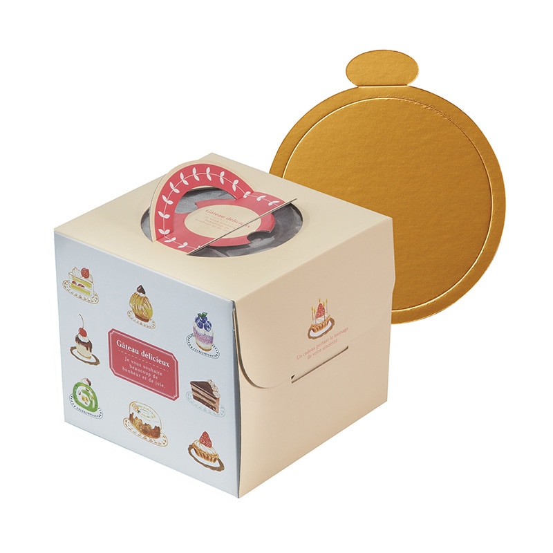 ヤマニパッケージ ケーキ箱　プティビジュー 4.5号　金台紙丸型付 20-2356TM 100セット/パック（ご注文単位1パック）【直送品】