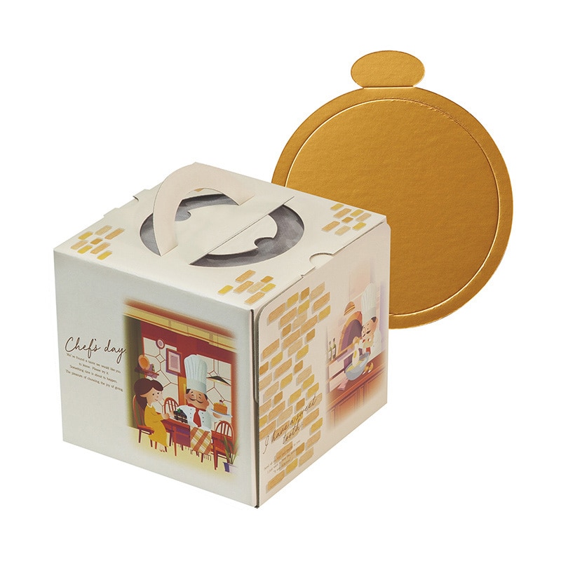 ヤマニパッケージ ケーキ箱　パティシエの1日 4.5号　金台紙丸型付 20-2365TM 100セット/パック（ご注文単位1パック）【直送品】