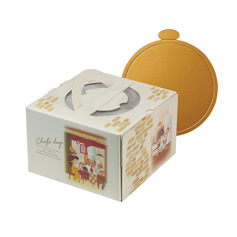 ヤマニパッケージ ケーキ箱　パティシエの1日 6号　金台紙丸型付 20-2367TM 100セット/パック（ご注文単位1パック）【直送品】