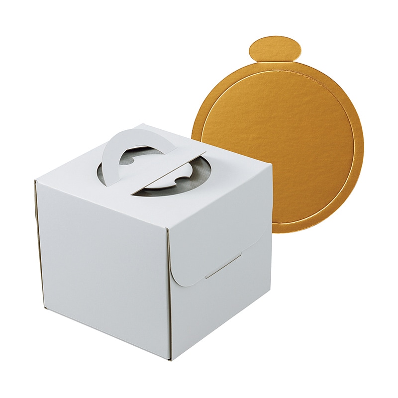 ヤマニパッケージ ケーキ箱 デコホワイト150 中央差し 4.5号 金台紙付 DE-220TM 100セット/パック(ご注文単位1パック)【直送品】