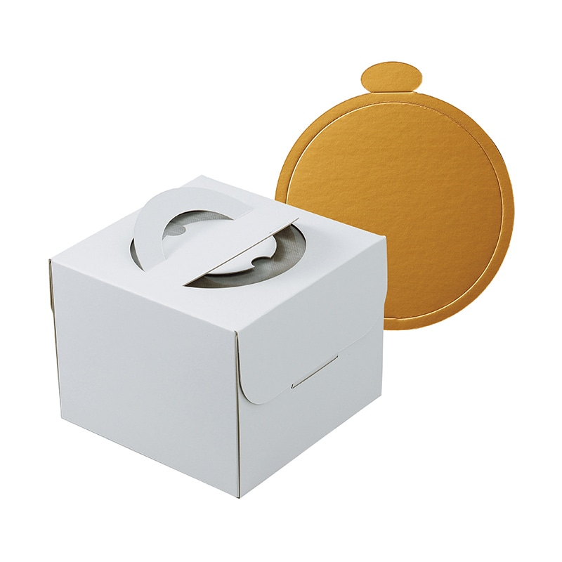 ヤマニパッケージ ケーキ箱 デコホワイト150 中央差し 5号 金台紙付 DE-221TM 100セット/パック(ご注文単位1パック)【直送品】