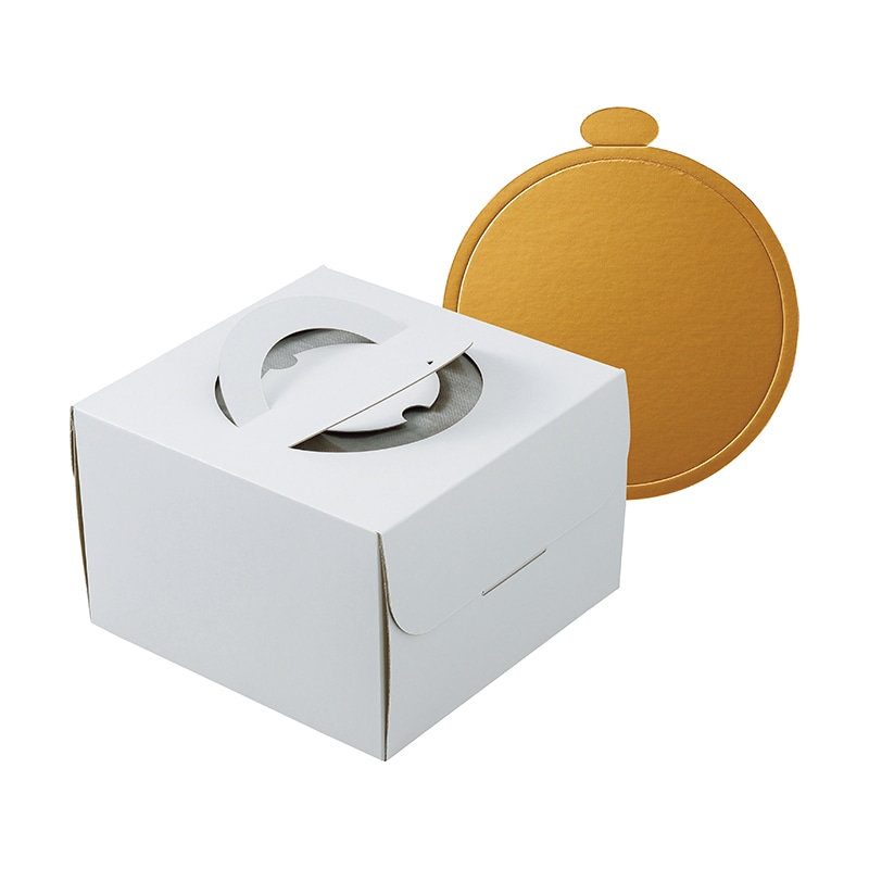 ヤマニパッケージ ケーキ箱 デコホワイト150 中央差し 6号 金台紙付 DE-222TM 100セット/パック(ご注文単位1パック)【直送品】