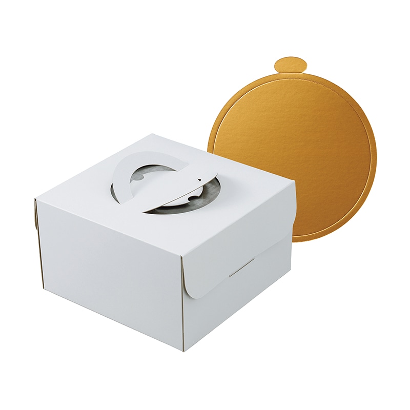ヤマニパッケージ ケーキ箱 デコホワイト150 中央差し 7号 金台紙付 DE-223TM 100セット/パック(ご注文単位1パック)【直送品】