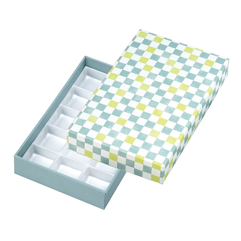 ヤマニパッケージ 和菓子箱　格子　トレー付 そら色　15ヶ入 19-106SB 100個/束（ご注文単位2束）【直送品】