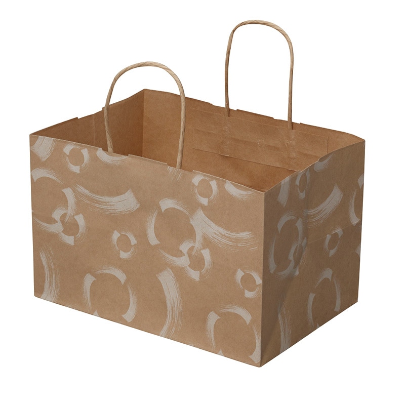 ヤマニパッケージ 手提袋　マチ広　未晒 ふで柄　大 19-595F 200枚/束（ご注文単位1束）【直送品】