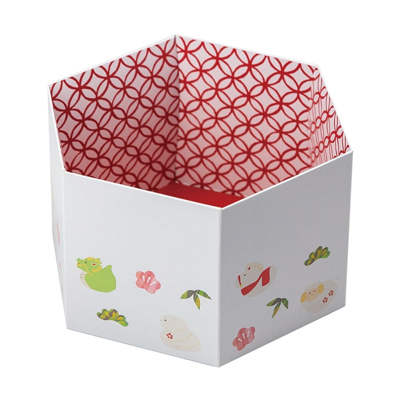 ヤマニパッケージ 和菓子箱 六角箱 迎春 19-1323 100個/束(ご注文単位1束)【直送品】
