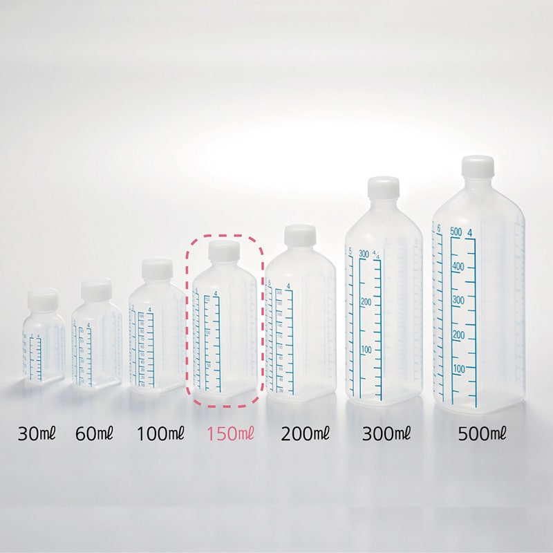 東杏印刷 投薬瓶 青目盛 未滅菌 150ml 100本入 BBA501 1箱（ご注文単位1箱）【直送品】