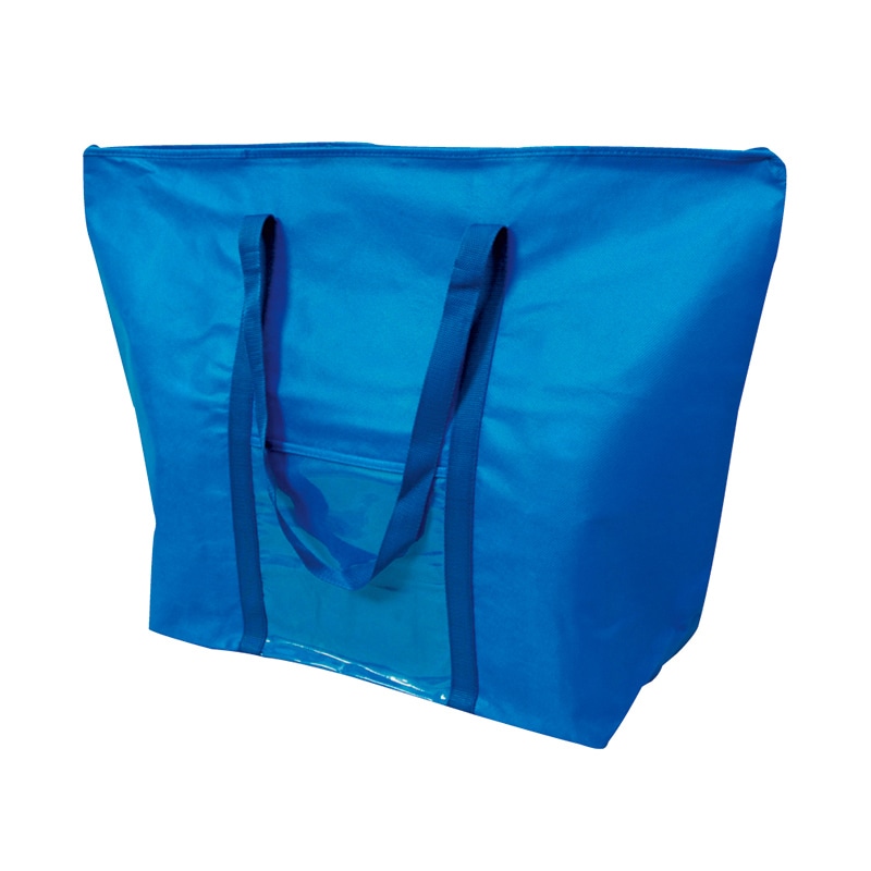 敷島産業 手提げ不織布バッグ フリーバッグ Mサイズ 透明ポケット ブルー 30480 10枚/袋(ご注文単位10袋)【直送品】