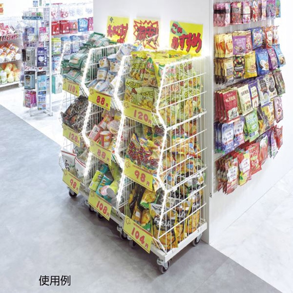 ストア・エキスプレス ジャンブルバスケット 直径7.5cmキャスター付 W38.4cm 3段 白 61-653-40-1 1台(ご注文単位1台)【直送品】