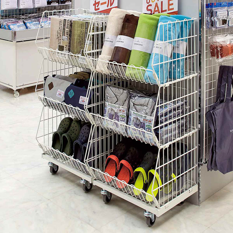 ストア・エキスプレス ジャンブルバスケット 直径7.5cmキャスター付 W54.4cm 4段 白 61-653-42-2 1台(ご注文単位1台)【直送品】