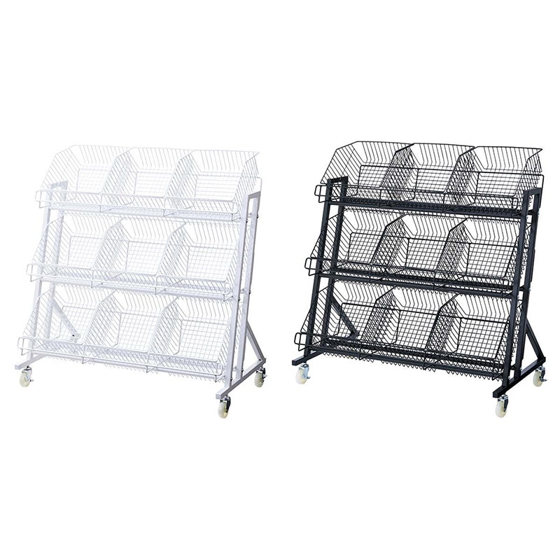 ストア・エキスプレス 傾斜ジャンブルバスケット W90cm　3段　ブラック 61-797-65-2 1台（ご注文単位1台）【直送品】