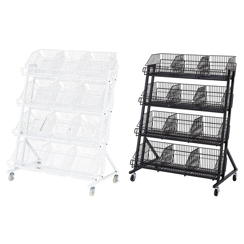 ストア・エキスプレス 傾斜ジャンブルバスケット W90cm 4段 ブラック 61-797-66-2 1台(ご注文単位1台)【直送品】