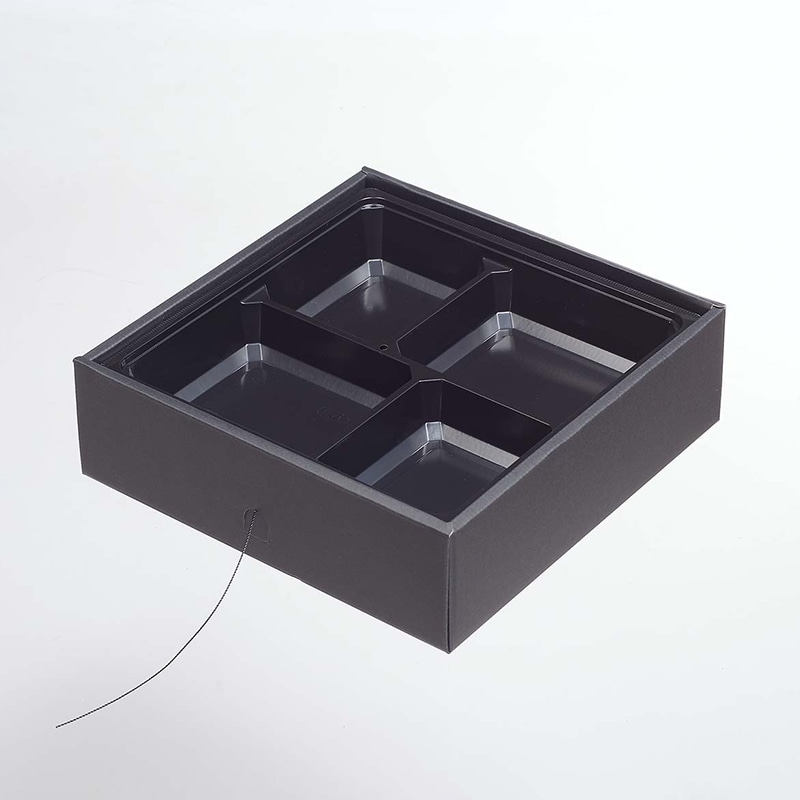 ヨシザワ 弁当容器　蒸熱BOX　松花堂 70－70　黒 KIT2タイプ 50個/ケース（ご注文単位1ケース）【直送品】