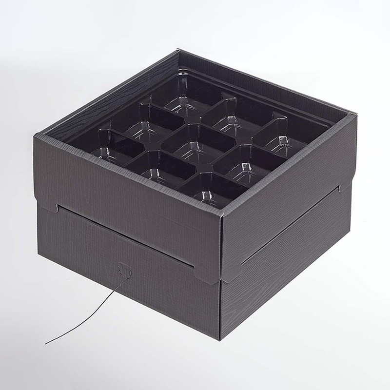 ヨシザワ お重容器 蒸熱BOX 温冷二段お重 温トレー4マス/冷トレー9マス 無地 KIT2タイプ 30個/ケース(ご注文単位1ケース)【直送品】