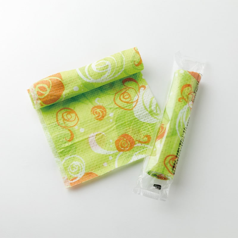 紙おしぼり リトルローズ 丸型 グリーン 9570 75本/袋（ご注文単位8袋）【直送品】