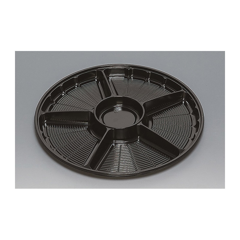 福助工業 オードブル容器　サークルトレー　本体 FP-5 蓋付　黒 20枚/束（ご注文単位6束）【直送品】