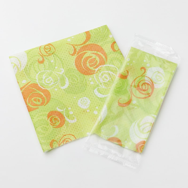 紙おしぼり リトルローズ 平型 グリーン 19570 75本/袋（ご注文単位8袋）【直送品】