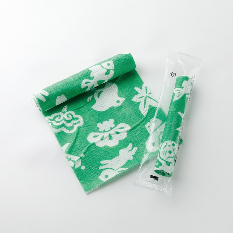 紙おしぼり めでた 丸形 みどり 10558 75本/袋（ご注文単位8袋）【直送品】