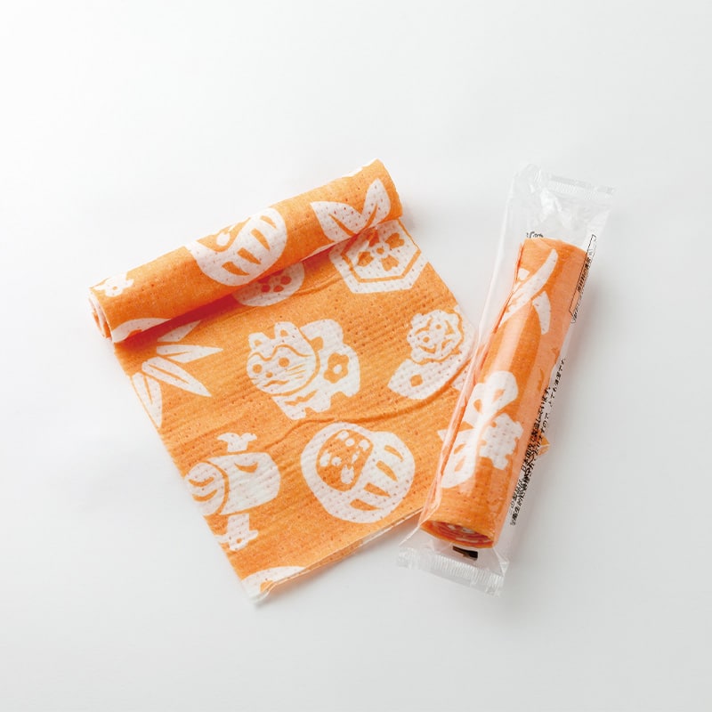 紙おしぼり めでた 丸形 だいだい 10559 75本/袋（ご注文単位8袋）【直送品】