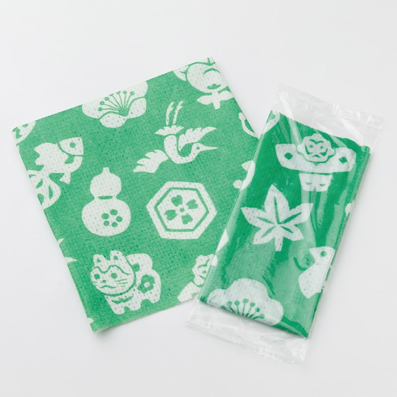 紙おしぼり めでた 平形 みどり 13558 75本/袋（ご注文単位8袋）【直送品】