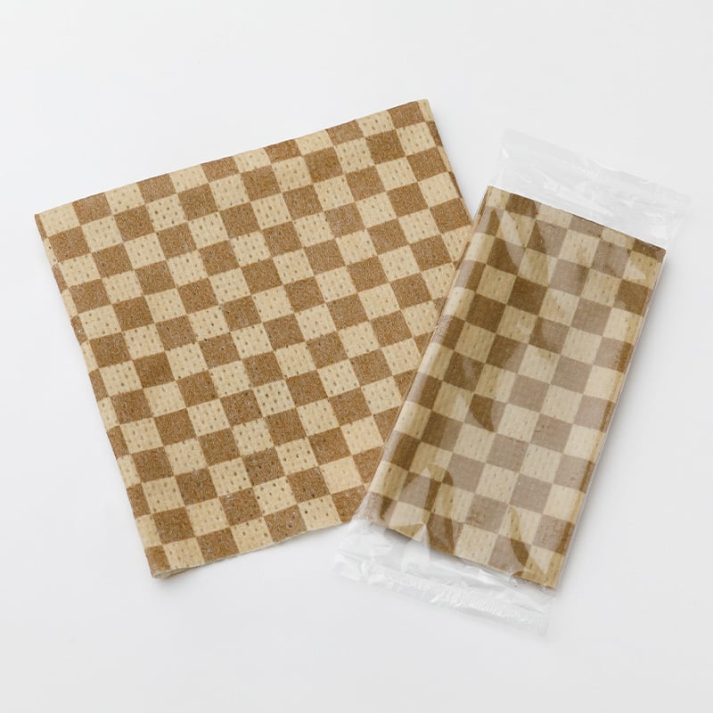 紙おしぼり 市松柄 平型 ブラウン 19316 75本/袋（ご注文単位8袋）【直送品】