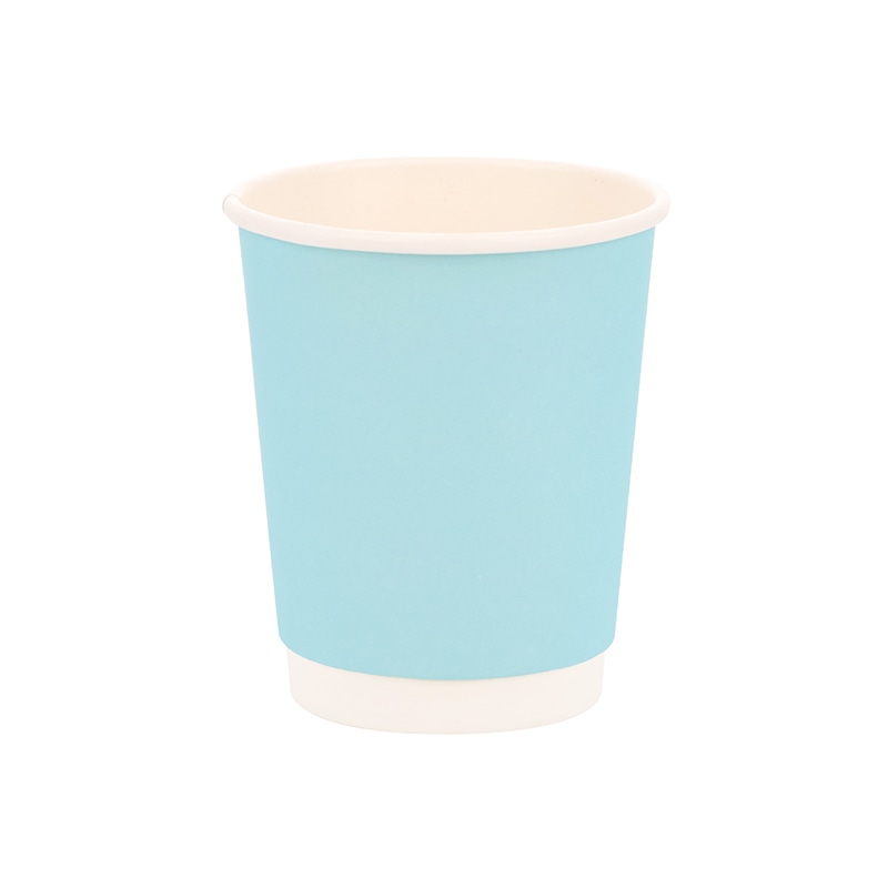 紙コップ 二重断熱カップ 8オンス(240ml) 口径80mm スカイブルー 25個/袋
